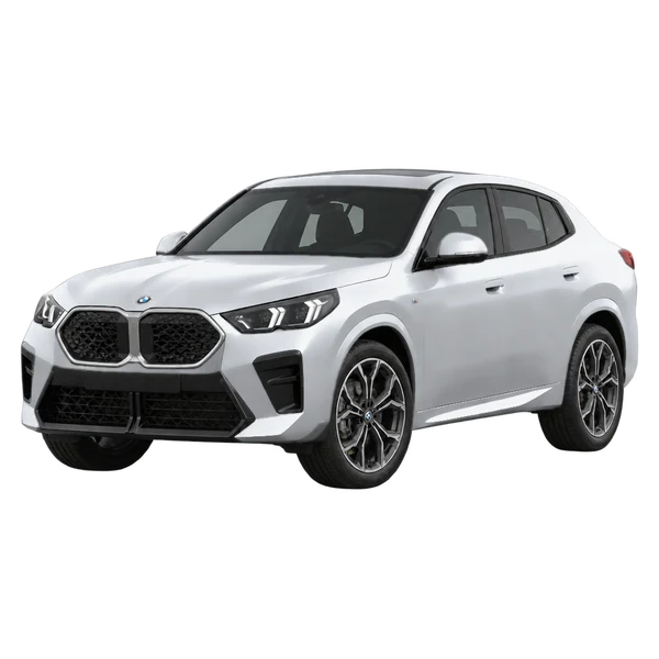 シルバーの2025 BMW IX2（フロントスリークォーター(左向き)ビュー）