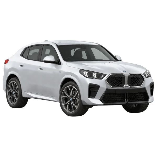 BMW IX2 2025 باللون فضي، منظر زاوية ثلاثة أرباع أمامية (باتجاه اليمين)