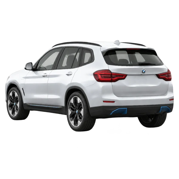2021 BMW IX3 in Silber, Ansicht: Dreiviertelansicht von hinten (nach links gerichtet)