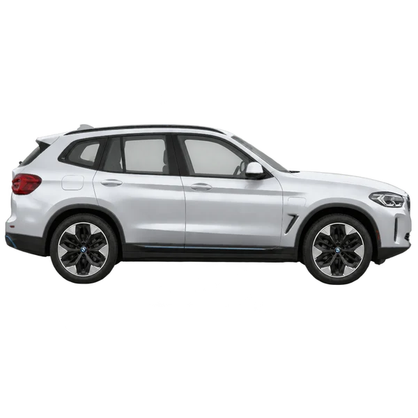2021 BMW IX3 in Silber, Ansicht: Seite (nach rechts gewandt)