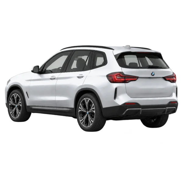 2025 BMW IX3 in Silber, Ansicht: Dreiviertelansicht von hinten (nach links gerichtet)
