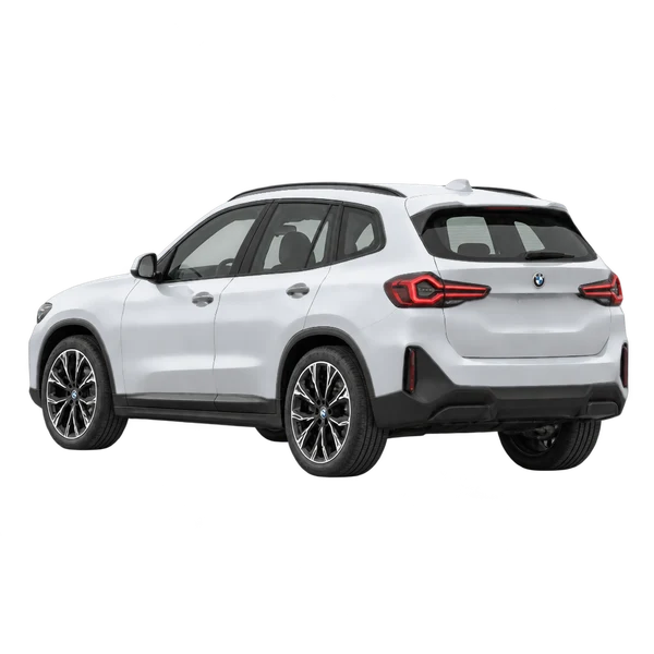 2026 BMW IX3 in Silber, Ansicht: Dreiviertelansicht von hinten (nach links gerichtet)