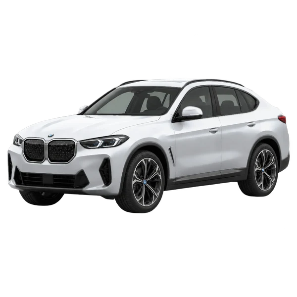 2027 BMW iX4 in Silber, Ansicht: Dreiviertelansicht vorne (nach links gerichtet)
