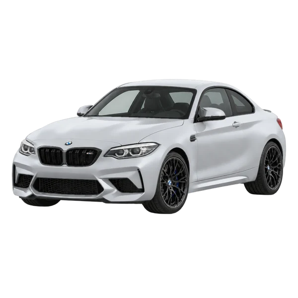 BMW M2 Competition 2018 باللون فضي، منظر منظر أمامي بزاوية ثلاثة أرباع (متجه لليسار)