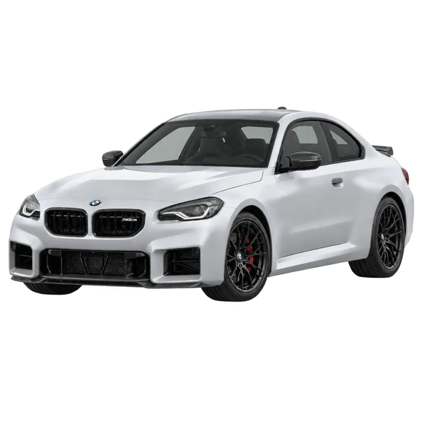 BMW M2 Coupe CS 2026 en plateado, vista frontal tres cuartos (hacia la izquierda)