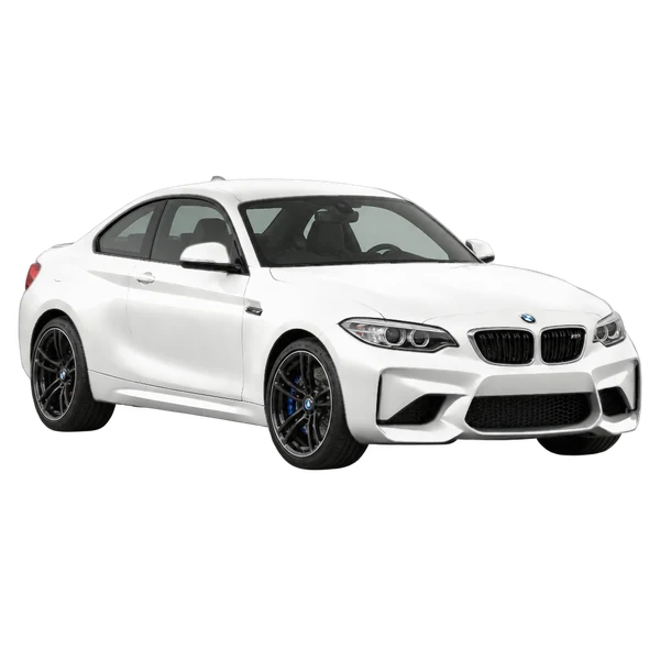 BMW M2 2015 باللون أبيض، منظر منظر أمامي بزاوية ثلاثة أرباع (متجه لليسار)