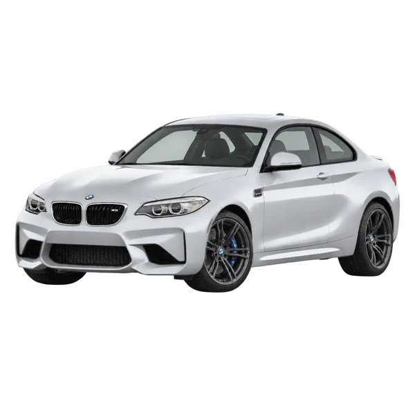 BMW M2 2018 باللون فضي، منظر منظر أمامي بزاوية ثلاثة أرباع (متجه لليسار)