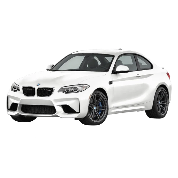 BMW M2 2018 باللون أبيض، منظر منظر أمامي بزاوية ثلاثة أرباع (متجه لليسار)