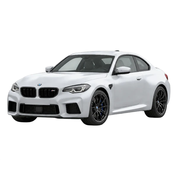 BMW M2 2023 باللون فضي، منظر منظر أمامي بزاوية ثلاثة أرباع (متجه لليسار)