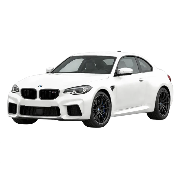 BMW M2 2024 en blanco, vista frontal tres cuartos (hacia la izquierda)