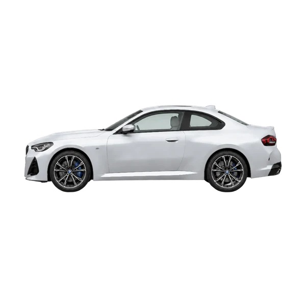 BMW M240i 2025 باللون فضي، منظر جانبي (متجه إلى اليسار)