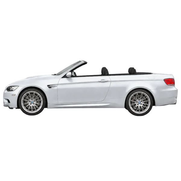BMW M3 Cabrio 2010 باللون فضي، منظر جانبي (متجه إلى اليسار)
