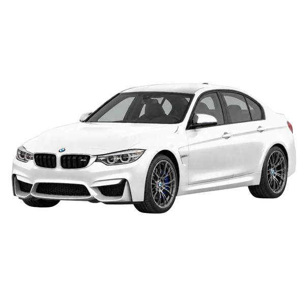 BMW M3 2016 باللون أبيض، منظر منظر أمامي بزاوية ثلاثة أرباع (متجه لليسار)