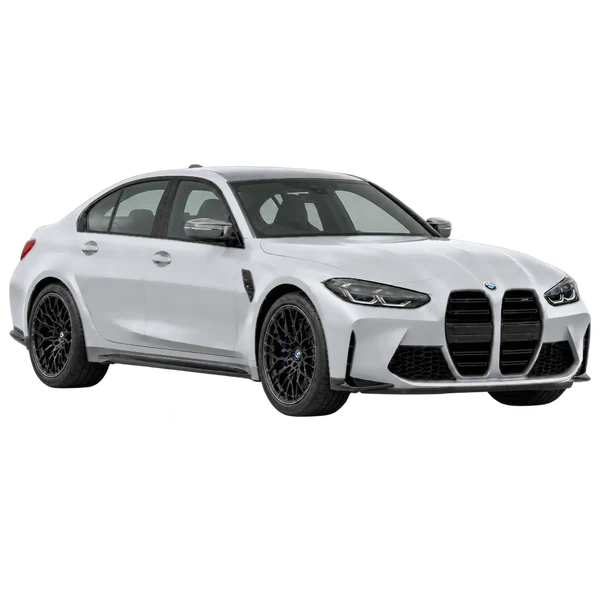 2020 BMW M3 in Silber, Ansicht: Dreiviertelansicht vorne (nach rechts)