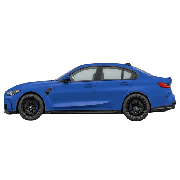 2021 BMW M3 in blau, Ansicht: Seite (nach links gerichtet)