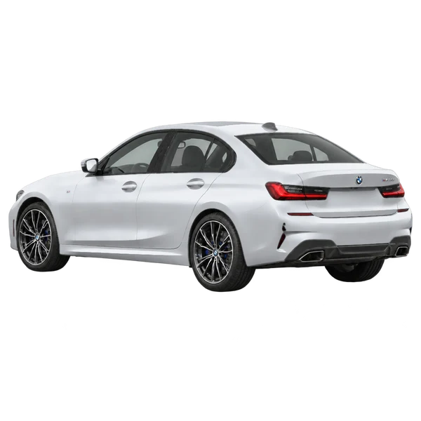 2021 BMW M340i in Silber, Ansicht: Dreiviertelansicht von hinten (nach links gerichtet)