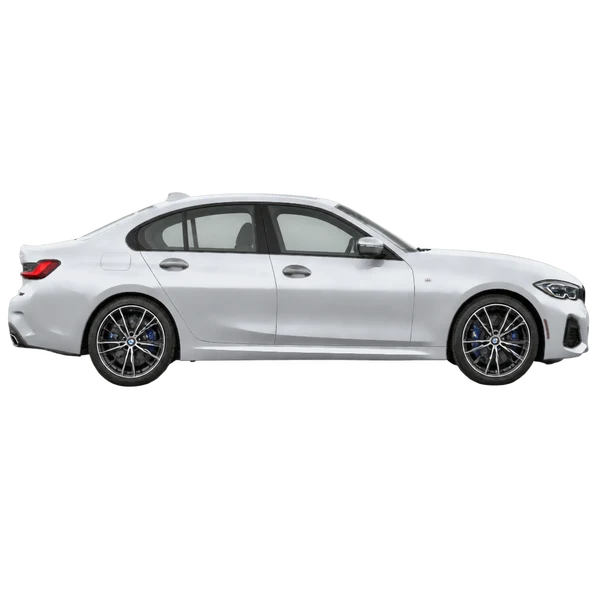 BMW M340i 2021 en plateado, vista lateral (hacia la derecha)