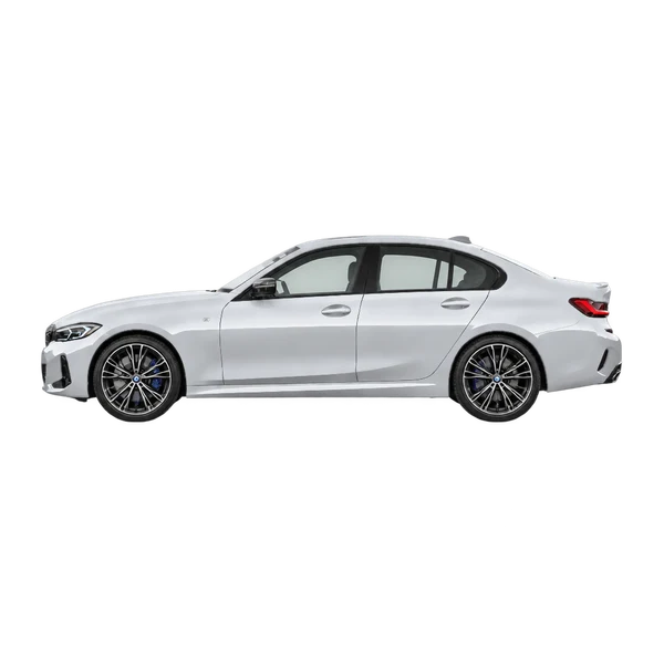 BMW M340i 2023 en plateado, vista lateral (mirando a la izquierda)