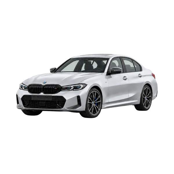 2025 BMW M340i in Silber, Ansicht: Dreiviertelansicht vorne (nach links gerichtet)