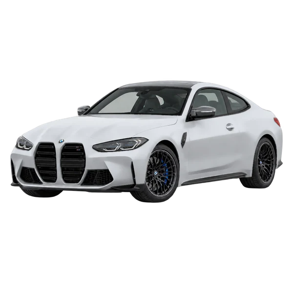 BMW M4 Coupe 2024 argent, vue trois-quarts avant (orienté vers la gauche)