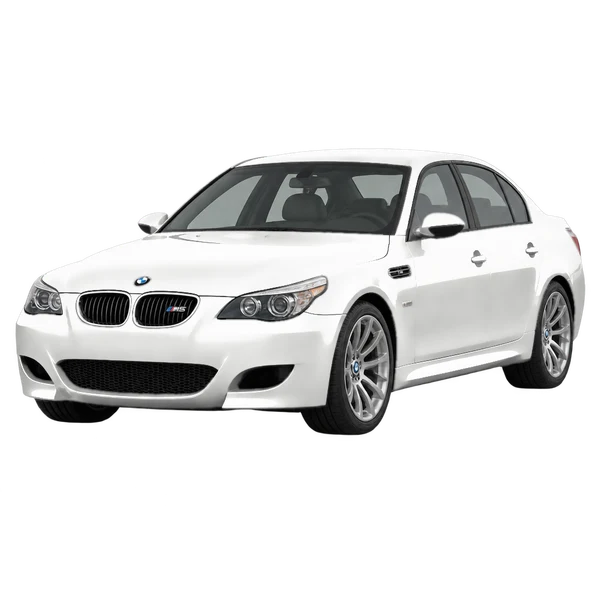 BMW M5 2010 en blanco, vista frontal tres cuartos (hacia la izquierda)