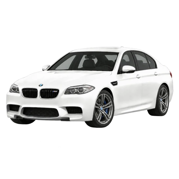 BMW M5 2016 باللون أبيض، منظر منظر أمامي بزاوية ثلاثة أرباع (متجه لليسار)