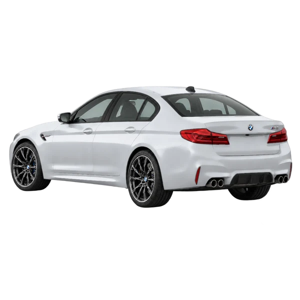 2017 BMW M5 in Silber, Ansicht: Dreiviertelansicht von hinten (nach links gerichtet)