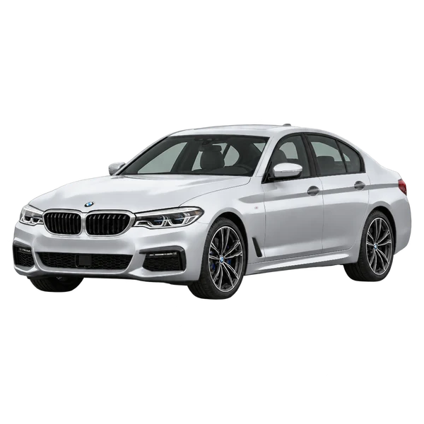 BMW M550i 2018 en plateado, vista frontal tres cuartos (hacia la izquierda)