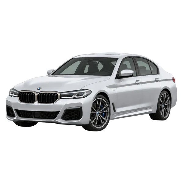 2021 BMW M550i in Silber, Ansicht: Dreiviertelansicht vorne (nach links gerichtet)