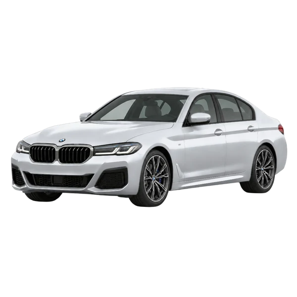 2022 BMW M550i in Silber, Ansicht: Dreiviertelansicht vorne (nach links gerichtet)