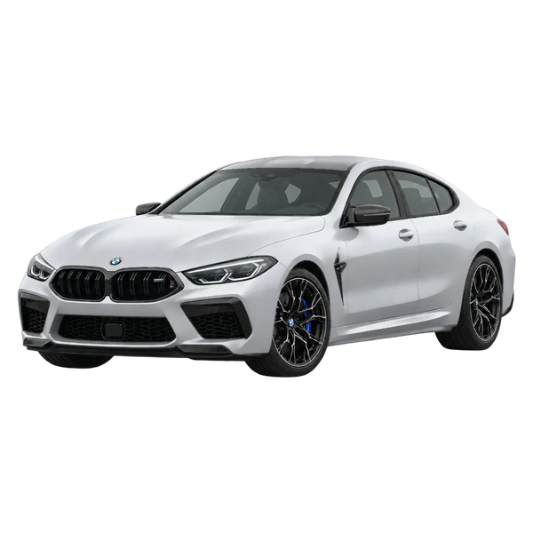 2019 BMW M8 in Silber, Ansicht: Dreiviertelansicht vorne (nach links gerichtet)