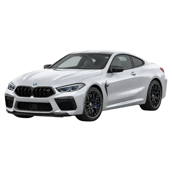 BMW M8 2025 argent, vue trois-quarts avant (orienté vers la gauche)