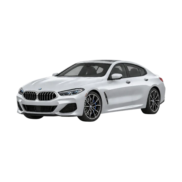 silver 2026 BMW M850i xDrive Gran Coupe front three-quarter (facing left) view