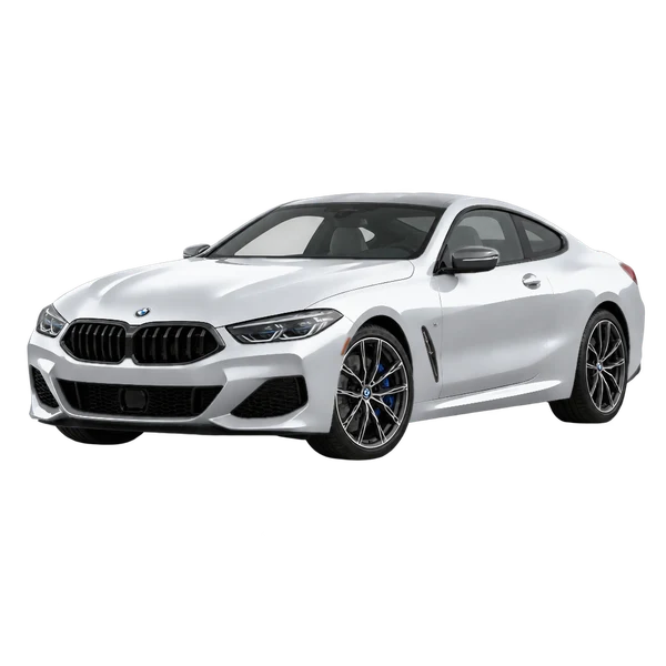 BMW M850i 2021 prata, vista dianteira em três quartos (voltada para a esquerda)