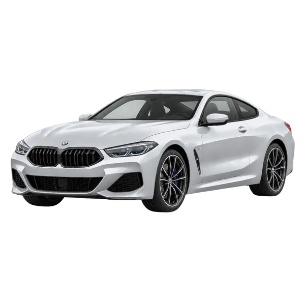 BMW M850i 2024 prata, vista dianteira em três quartos (voltada para a esquerda)