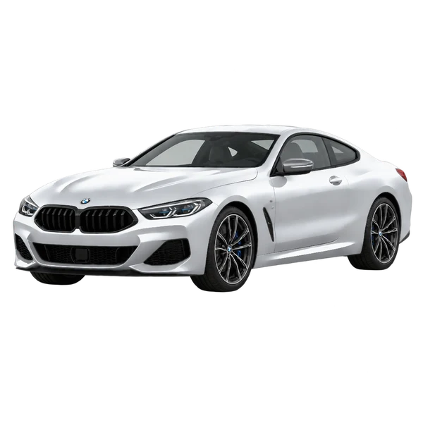 BMW M850i 2025 prata, vista dianteira em três quartos (voltada para a esquerda)