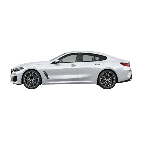 BMW M850i 2025 prata, vista lateral (voltada para a esquerda)