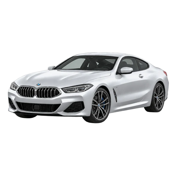 silver 2026 BMW M850i front three-quarter (facing left) view