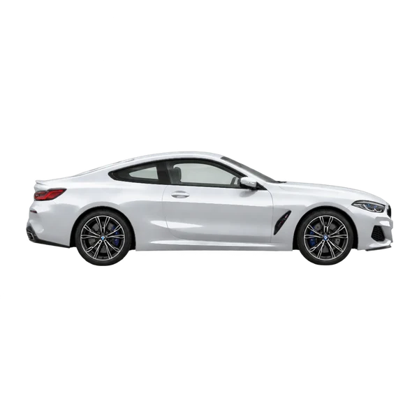 BMW M850i 2026 prata, vista lateral (voltada para a direita)