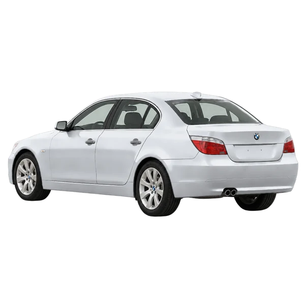 silver 2010 BMW Serie 5 rear three-quarter (facing left) view