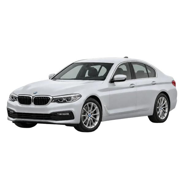 silver 2017 BMW Serie 5 front three-quarter (facing left) view