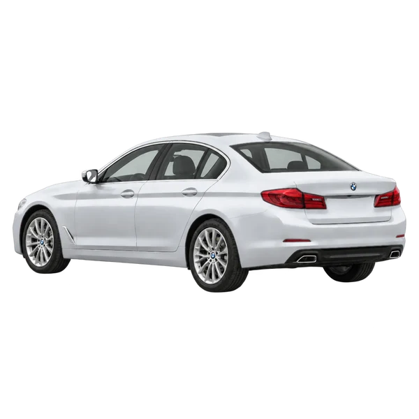 silver 2019 BMW Serie 5 rear three-quarter (facing left) view