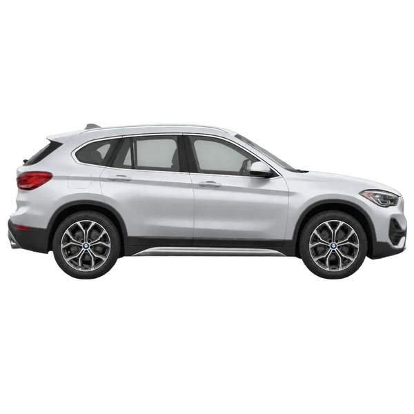 silver 2023 BMW X1 side (facing right) view
