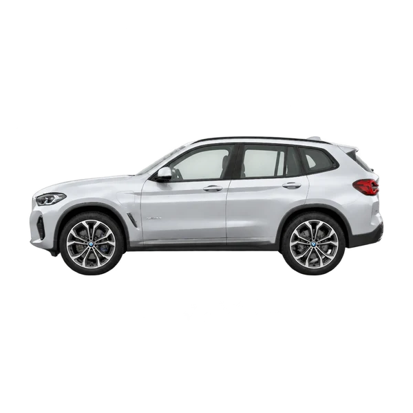 BMW X3 30E Xdrive 2026 باللون فضي، منظر جانبي (متجه إلى اليسار)
