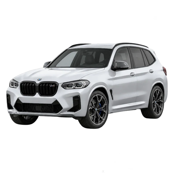 BMW X3 M 2023 prata, vista dianteira em três quartos (voltada para a esquerda)