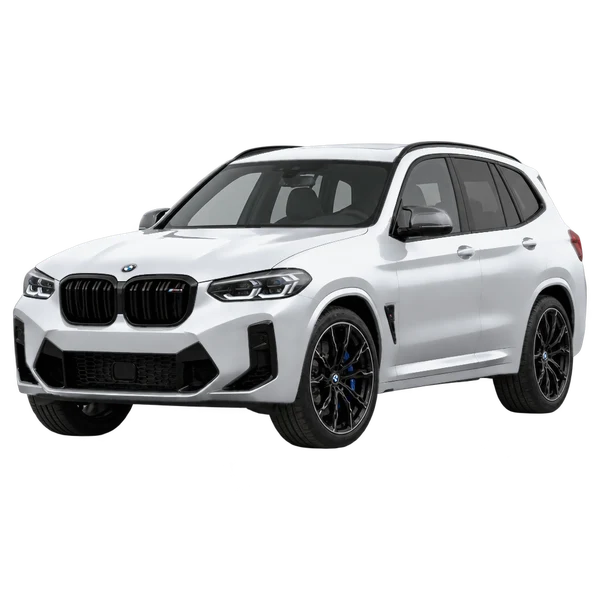 BMW X3 M 2024 prata, vista dianteira em três quartos (voltada para a esquerda)