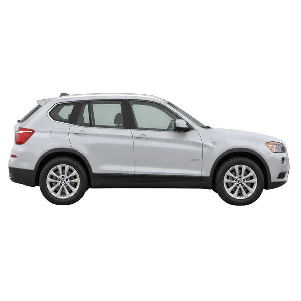 BMW X3 2016 en plateado, vista lateral (hacia la derecha)