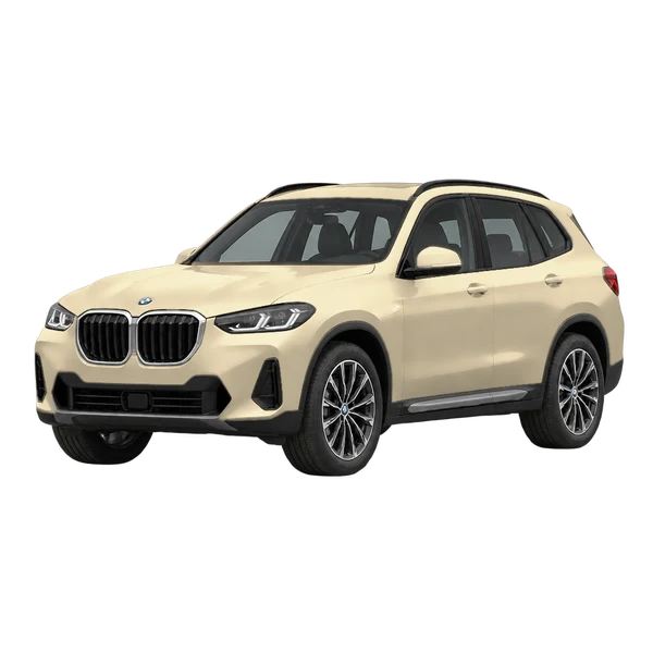 BMW X3 2026 bege, vista dianteira em três quartos (voltada para a esquerda)