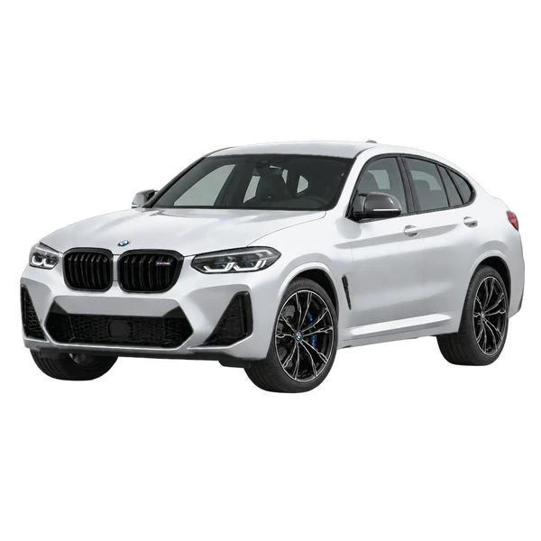 BMW X4 M 2023 prata, vista dianteira em três quartos (voltada para a esquerda)