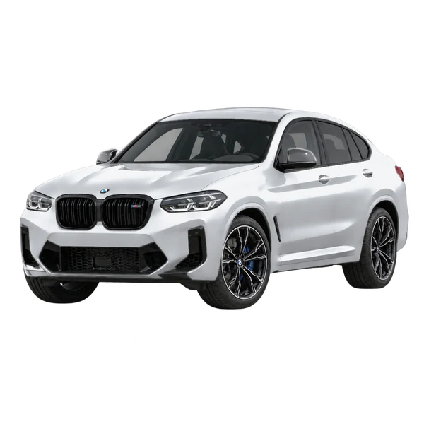 BMW X4 M 2024 prata, vista dianteira em três quartos (voltada para a esquerda)